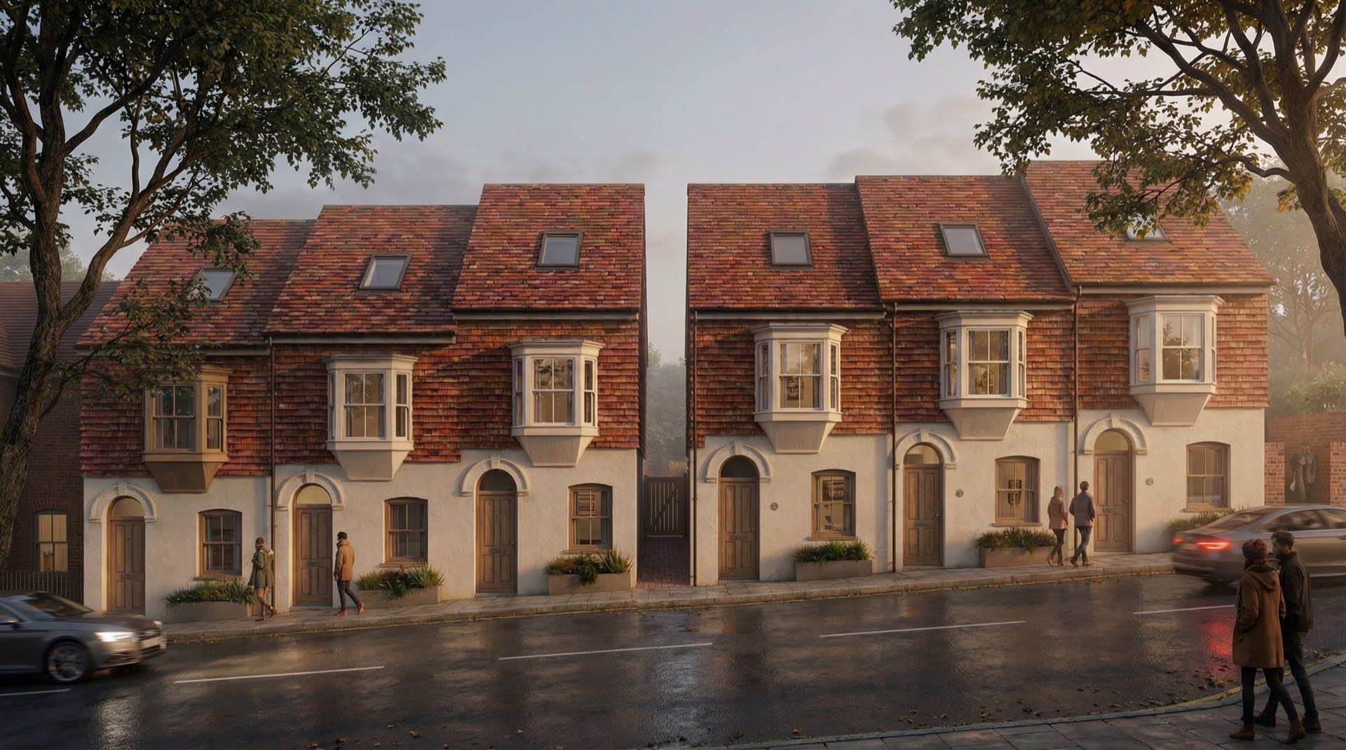 Horsebridge Mews — the terrace at dusk